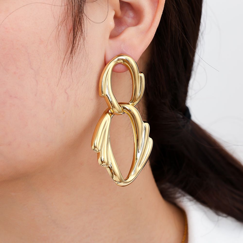 Double Hooped Gold Plated Stainless Steel Drop Earrings