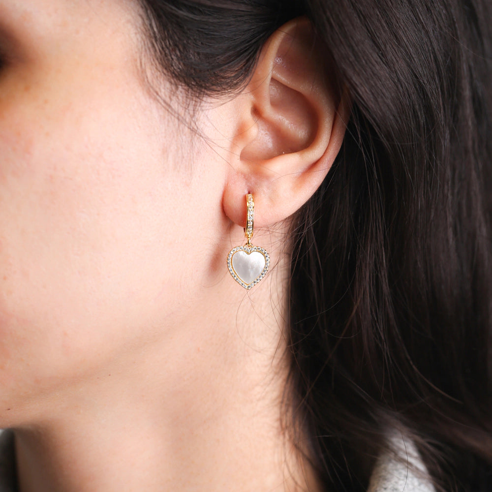 Mother of Pearl & Zircon Gold Plated Sterling Silver Earrings