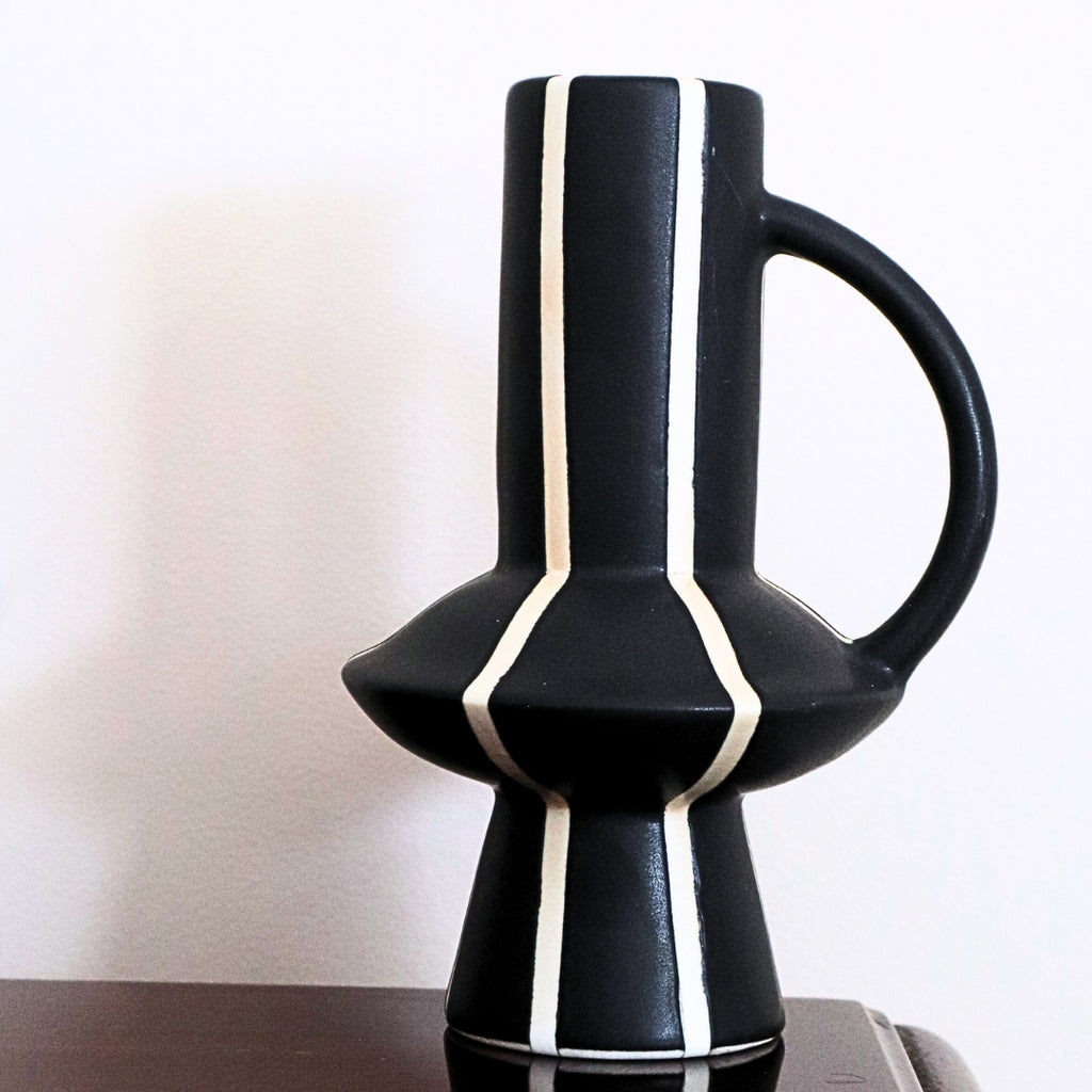 Slim Black & White Striped Vase