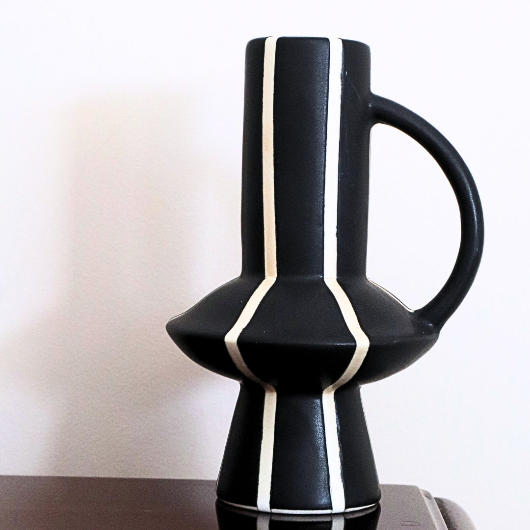 Slim Black & White Striped Vase