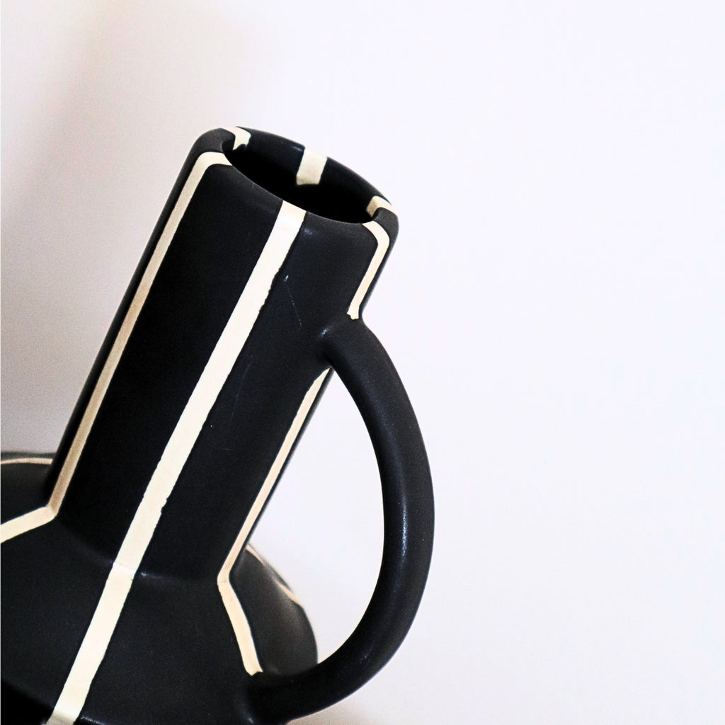 Slim Black & White Striped Vase