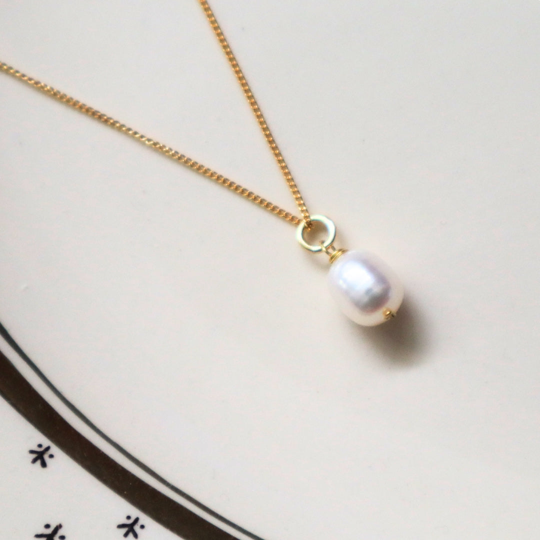 Dainty Pearl Necklace with 18" Gold Plated Chain