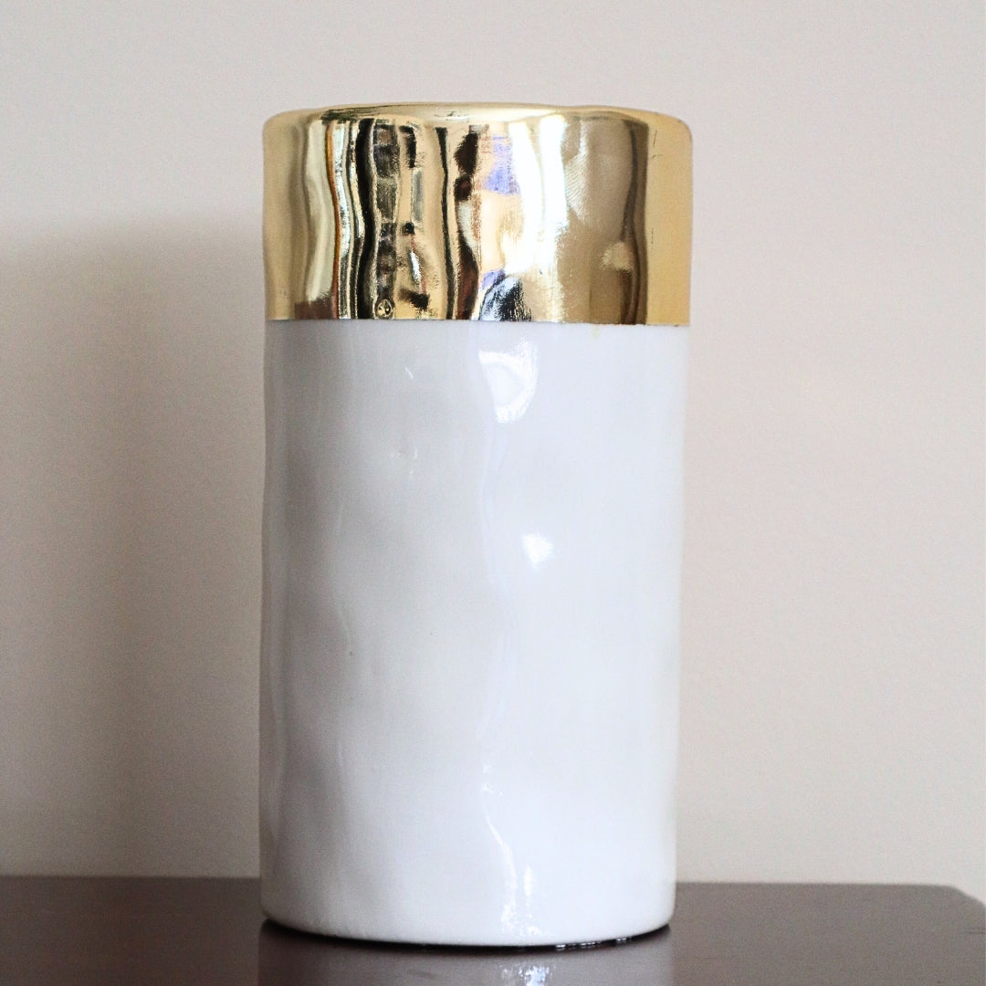Gold & White Cylinder Vase