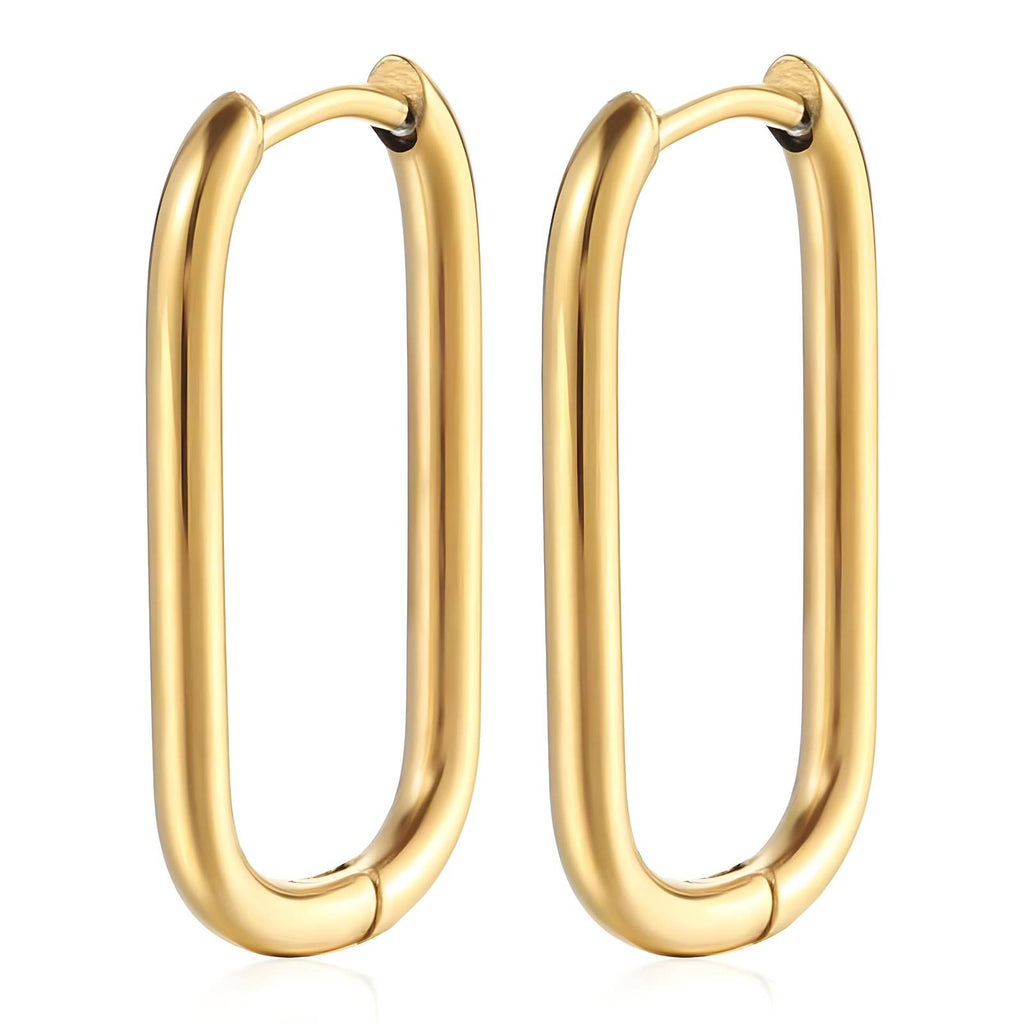 Elongated Drop Huggies in 18K Gold Plated Stainless Steel