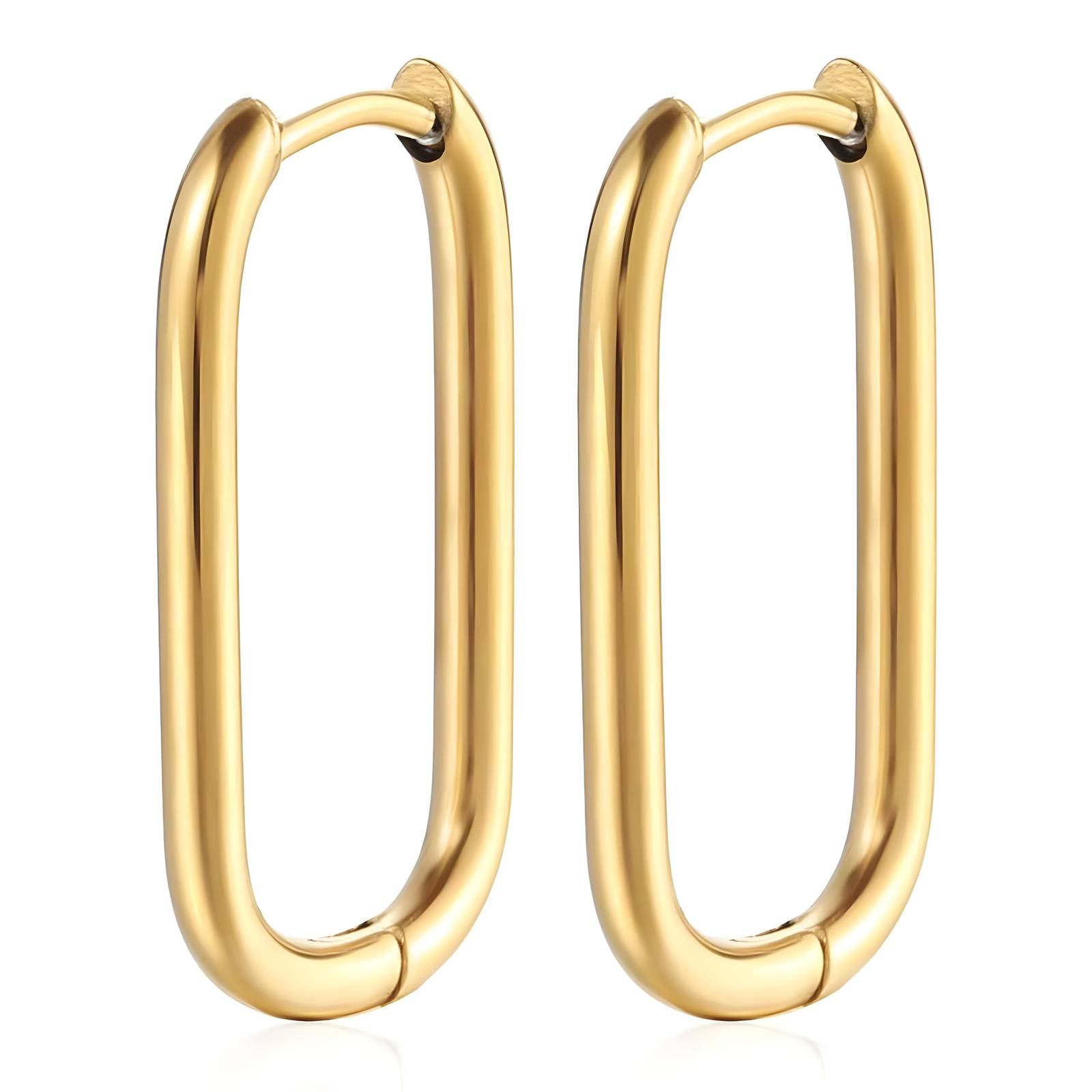 Elongated Drop Huggies in 18K Gold Plated Stainless Steel