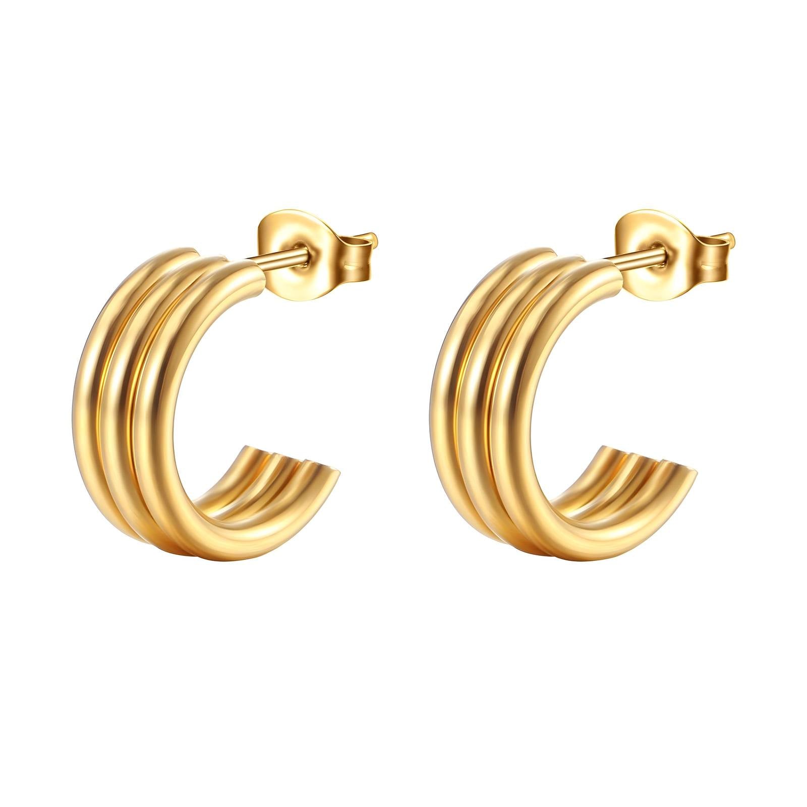 Triple Layered Hoops in 18K Gold Plated Stainless Steel