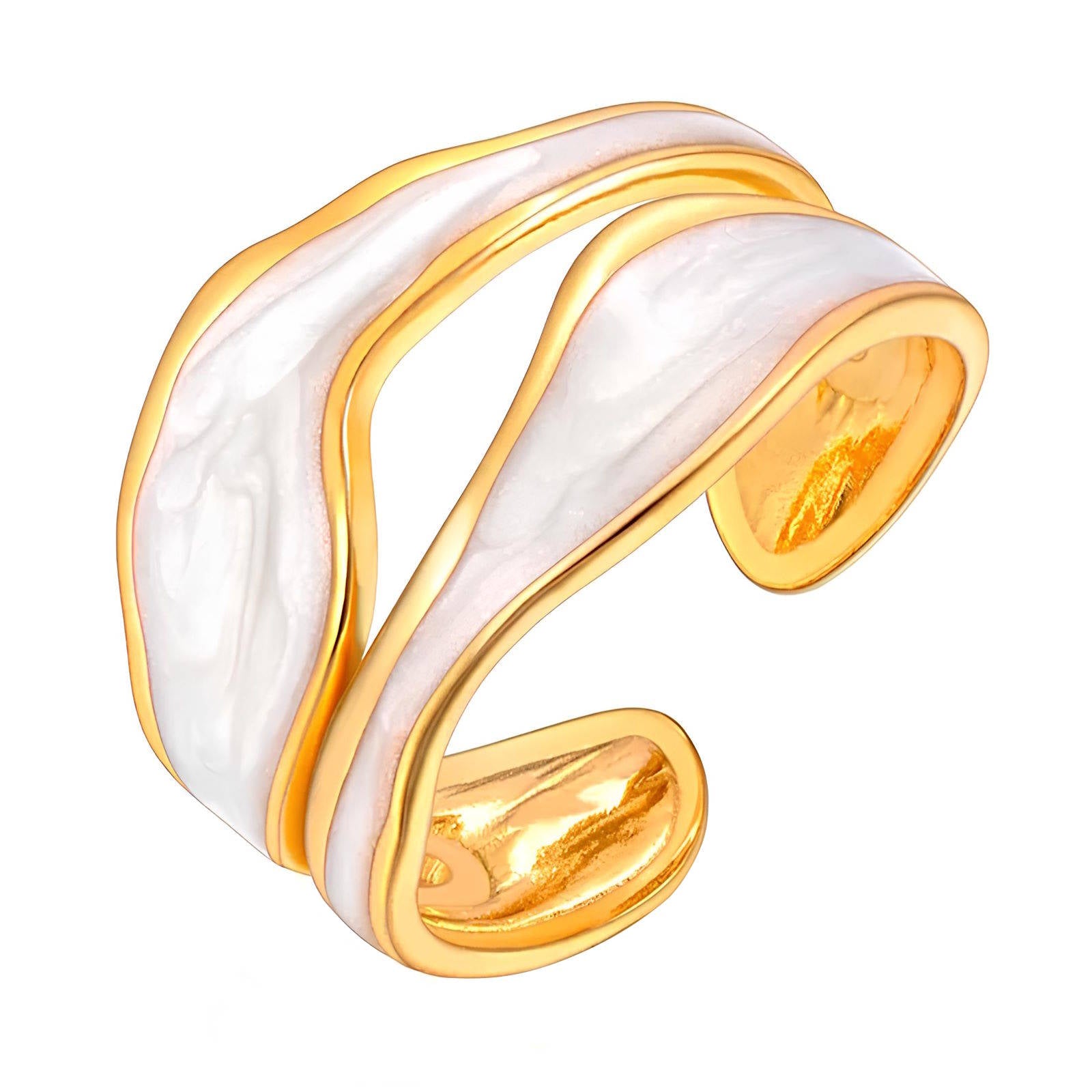 Double Banded Shell Ring in 18K Gold Plated Stainless Steel