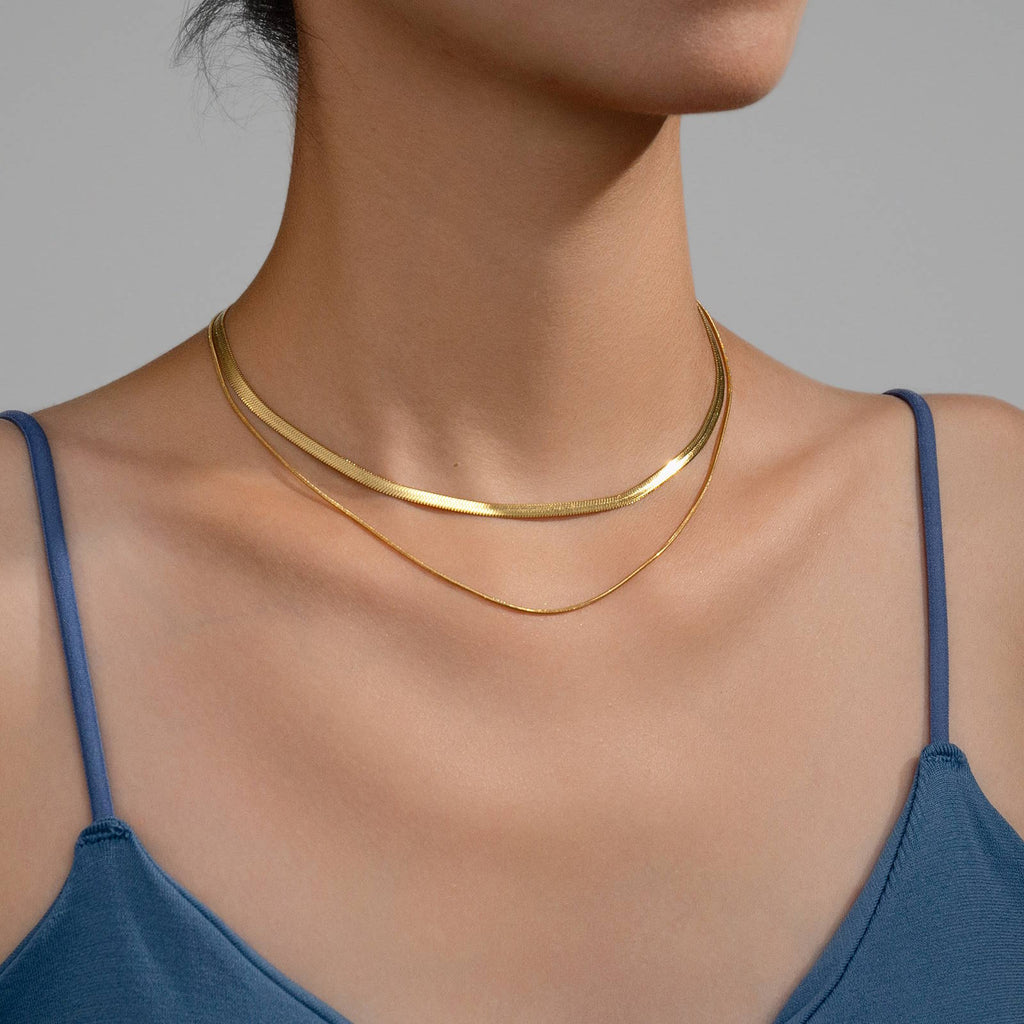 Layered Chain Necklace in 18K Gold Plated Stainless Steel