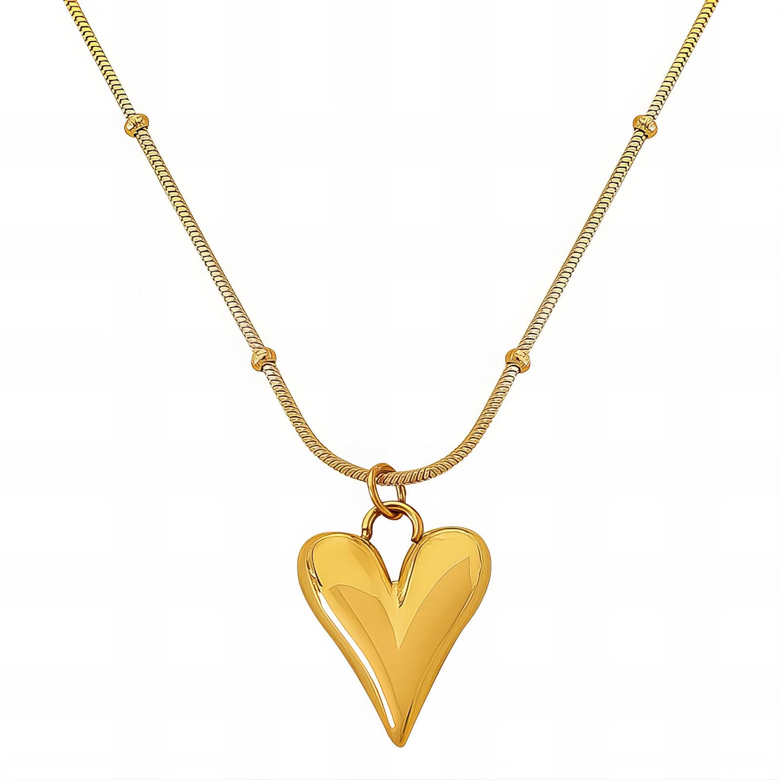 Solid Heart Chain Necklace in 18K Gold Plated Stainless Steel
