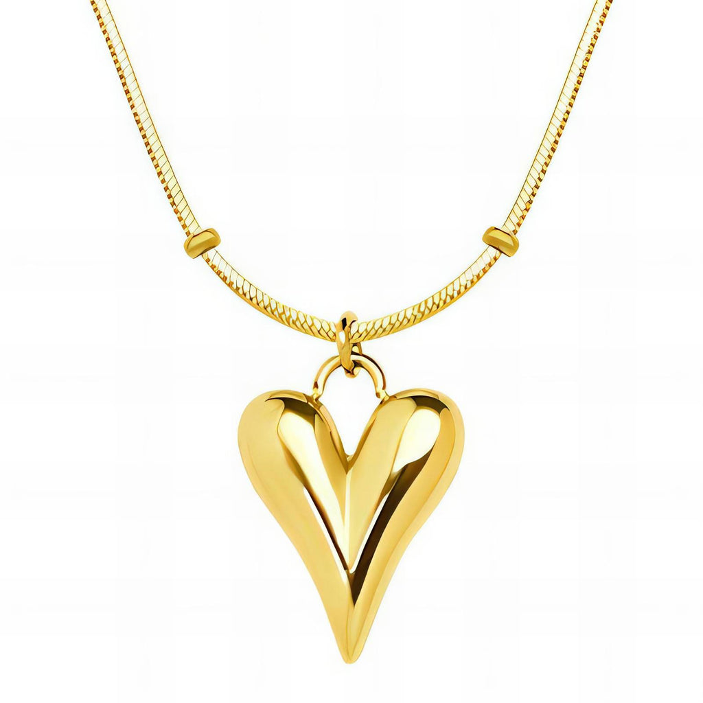 Solid Heart Chain Necklace in 18K Gold Plated Stainless Steel