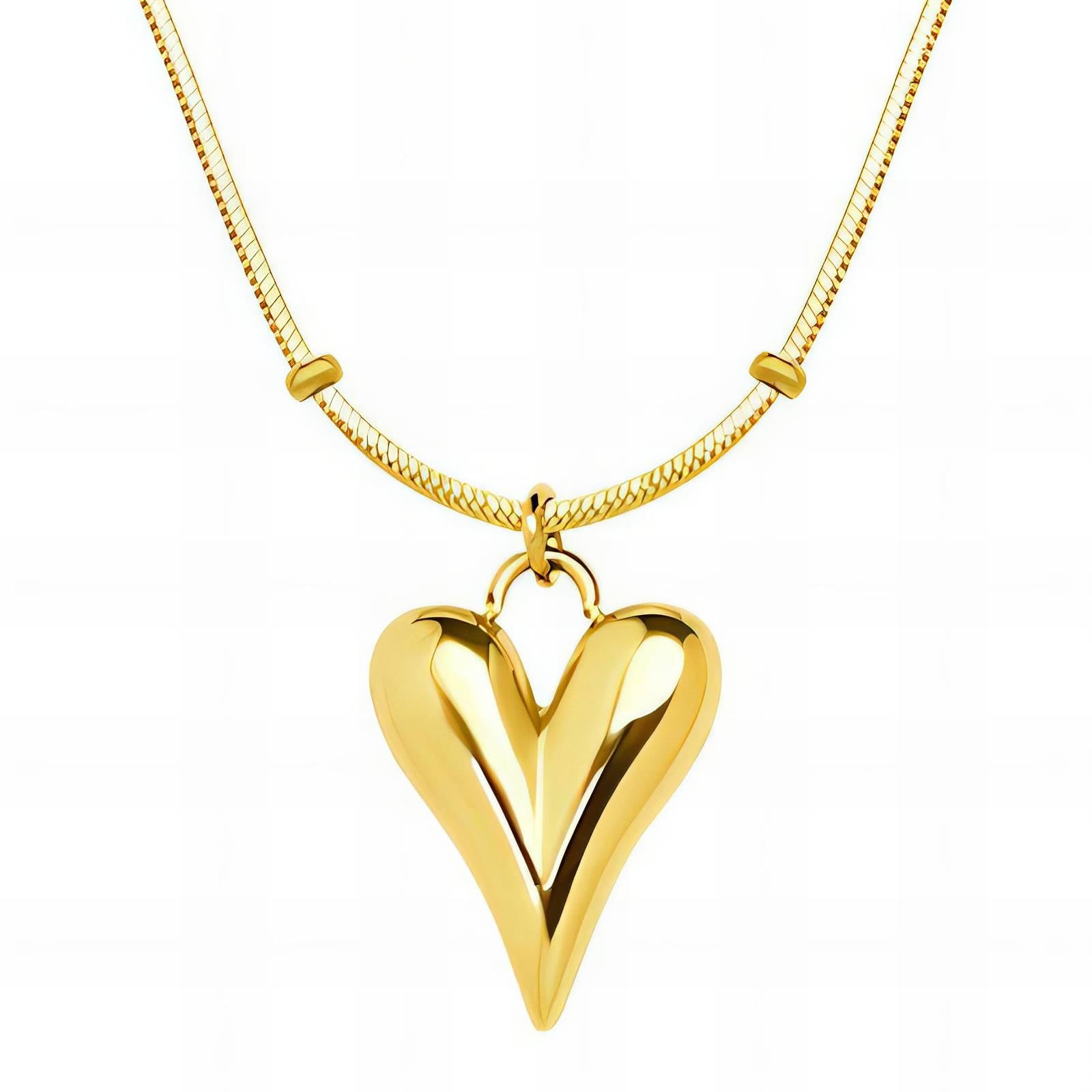 Solid Heart Chain Necklace in 18K Gold Plated Stainless Steel
