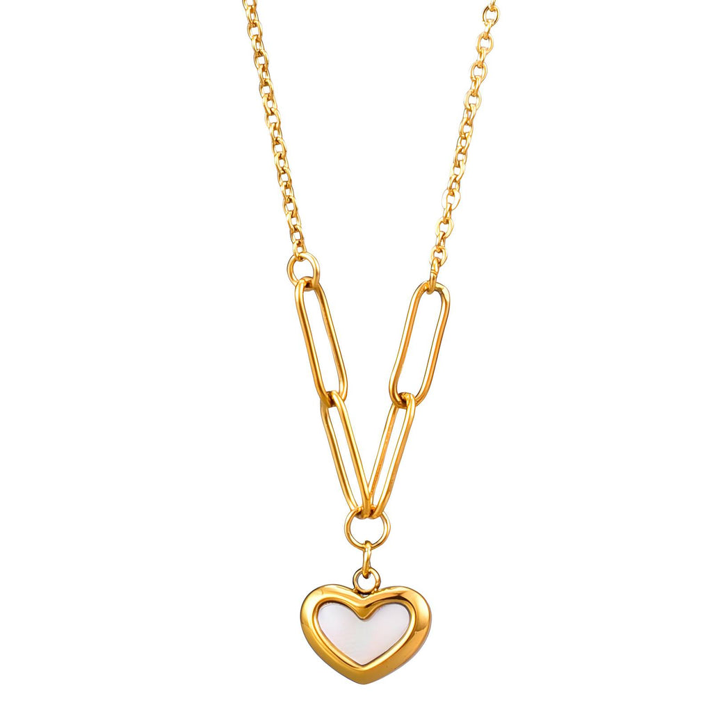 Heart Chain Link Necklace in 18K Gold Plated Stainless Steel