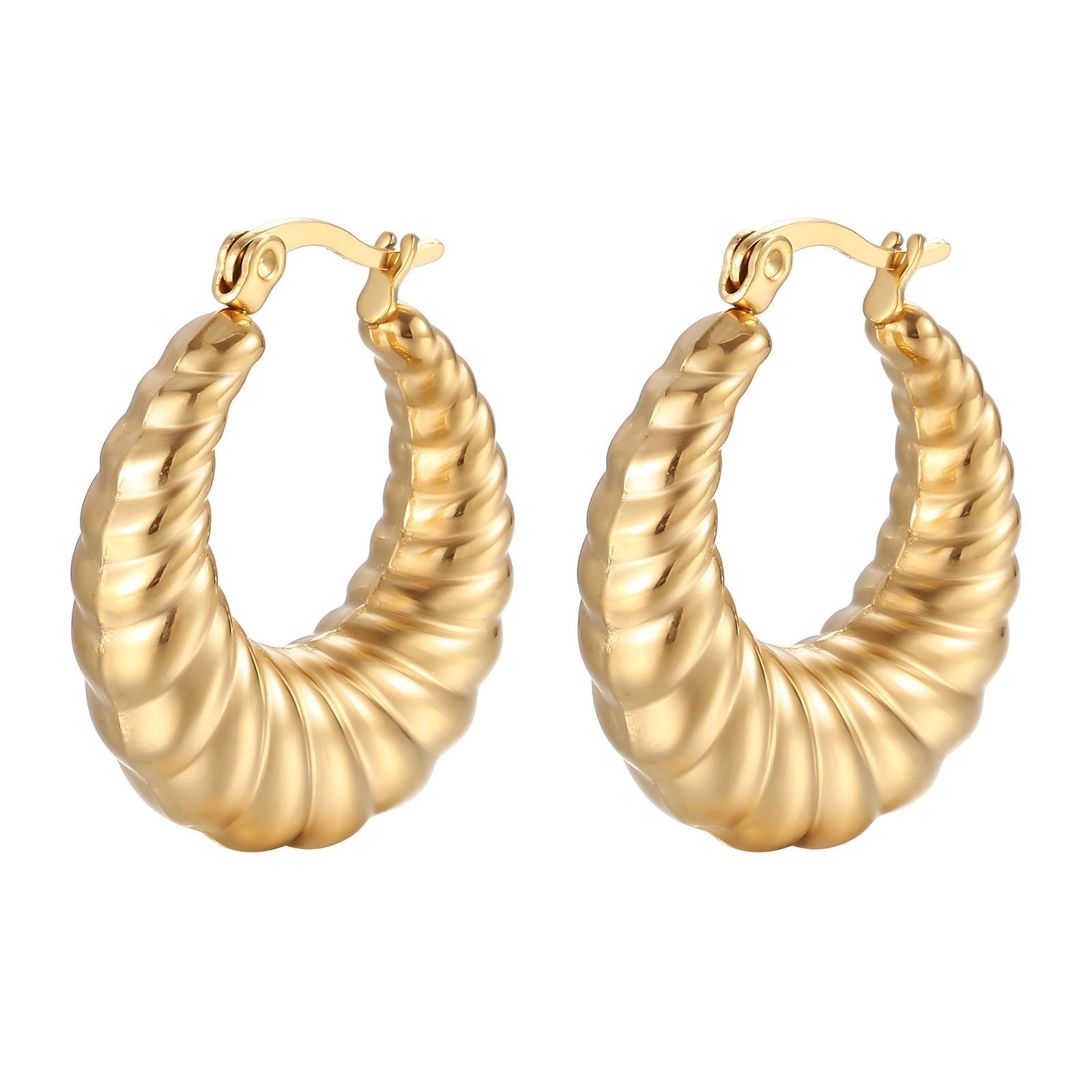 Twisted Drop Hoops in 18K Gold Plated Stainless Steel