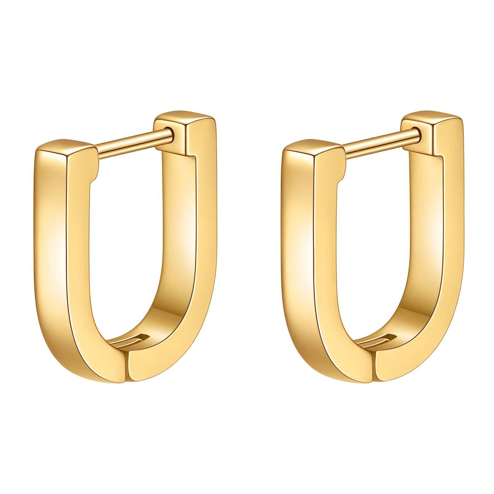 U-Bar Huggie Earrings in 18K Gold Plated Stainless Steel