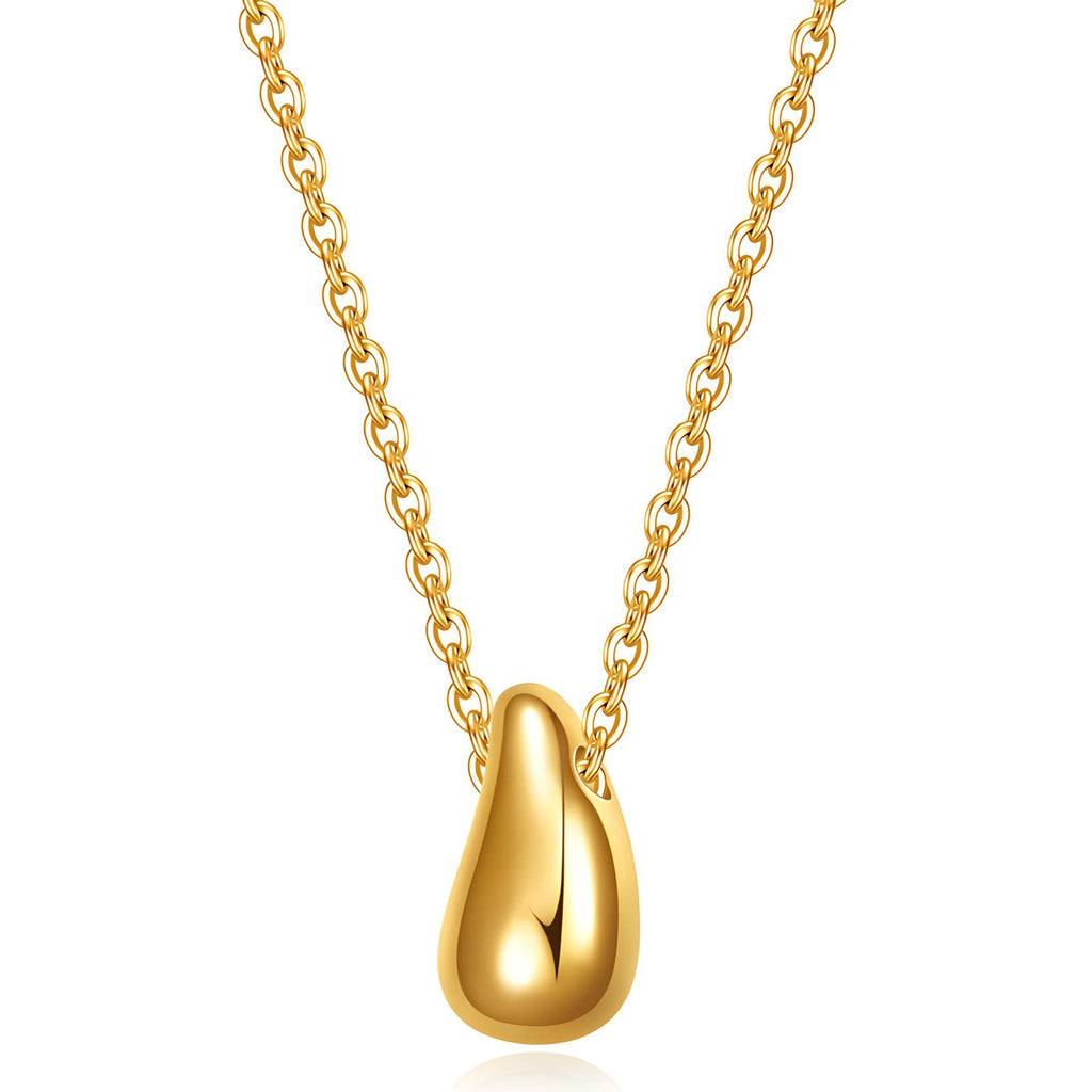 Tear Drop Pendant Necklace in 18K Gold Plated Stainless Steel
