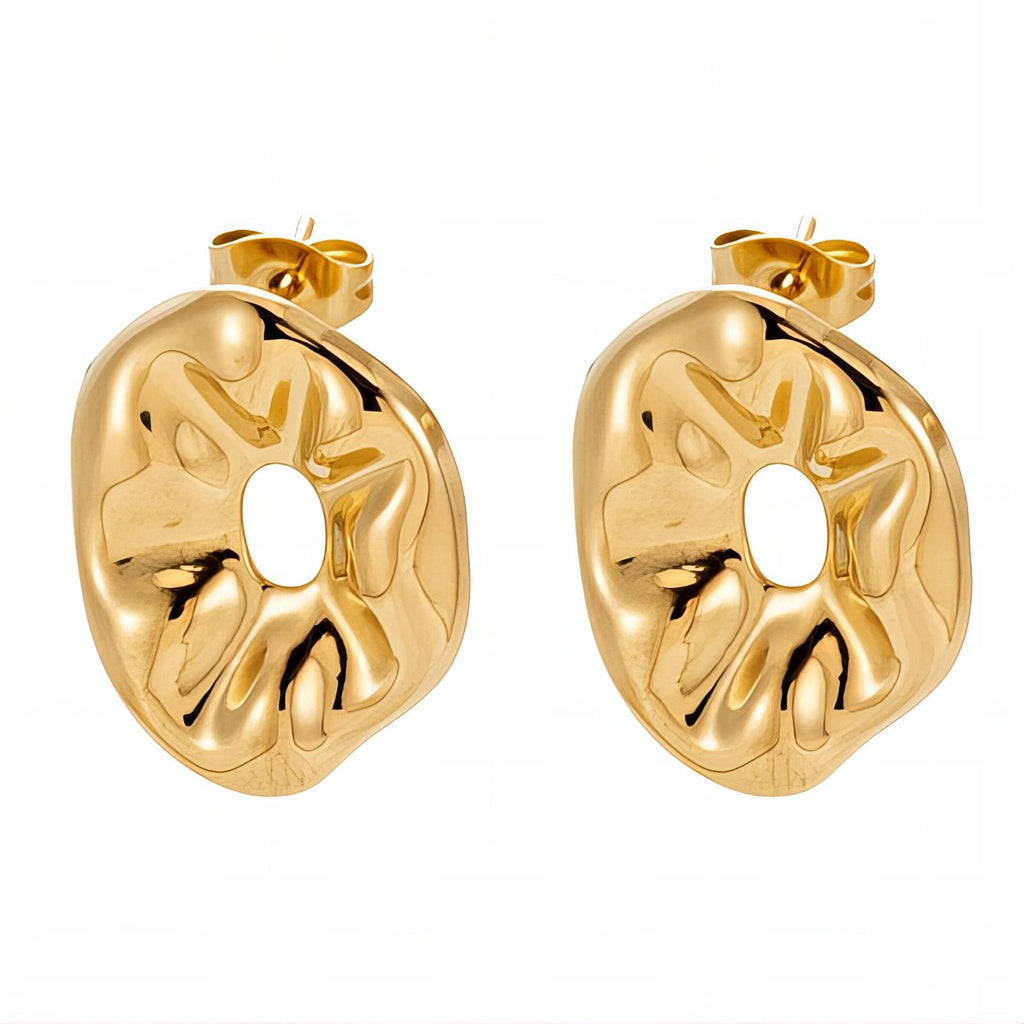 Circle Dented Earrings in 18K Gold Plated Stainless Steel