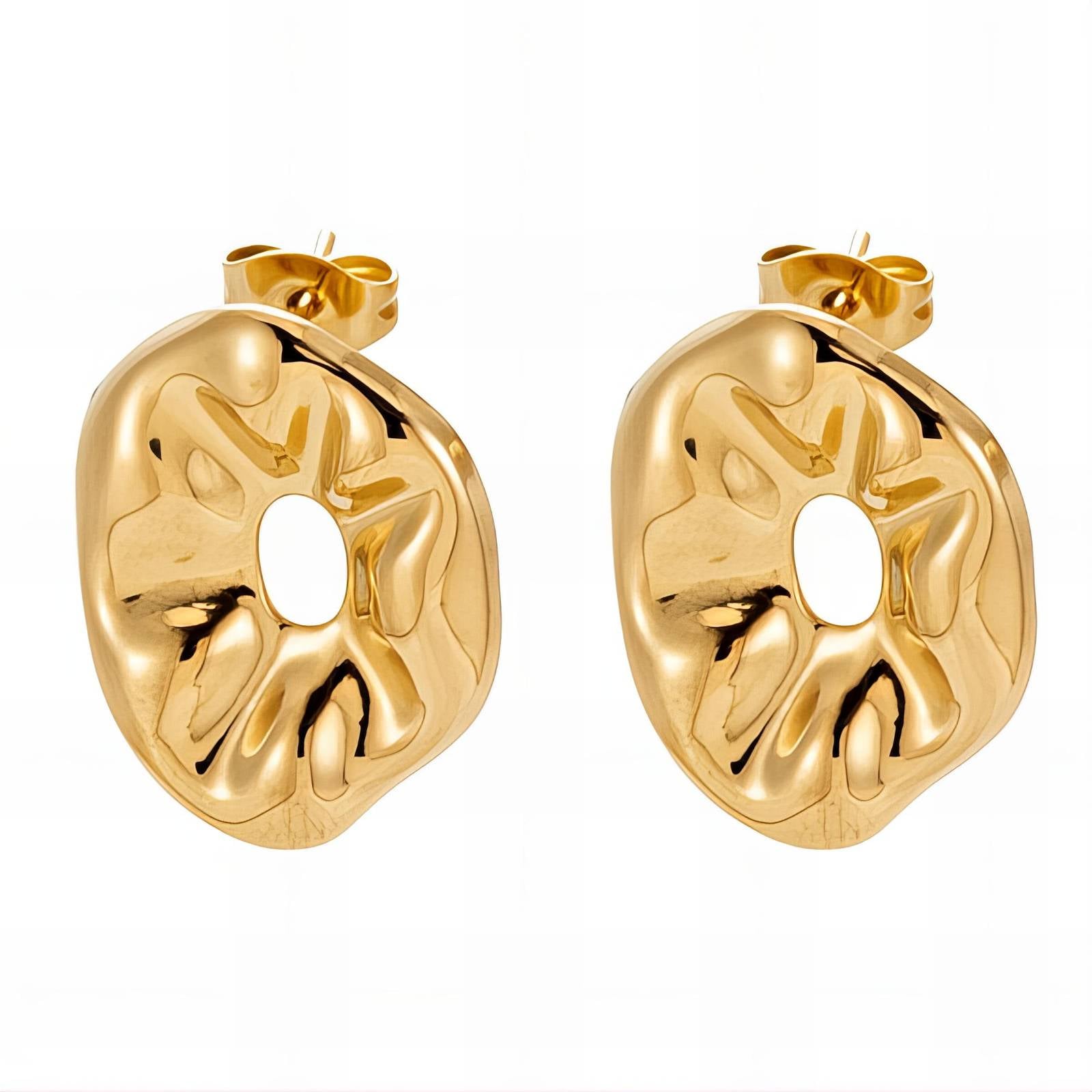 Circle Dented Earrings in 18K Gold Plated Stainless Steel