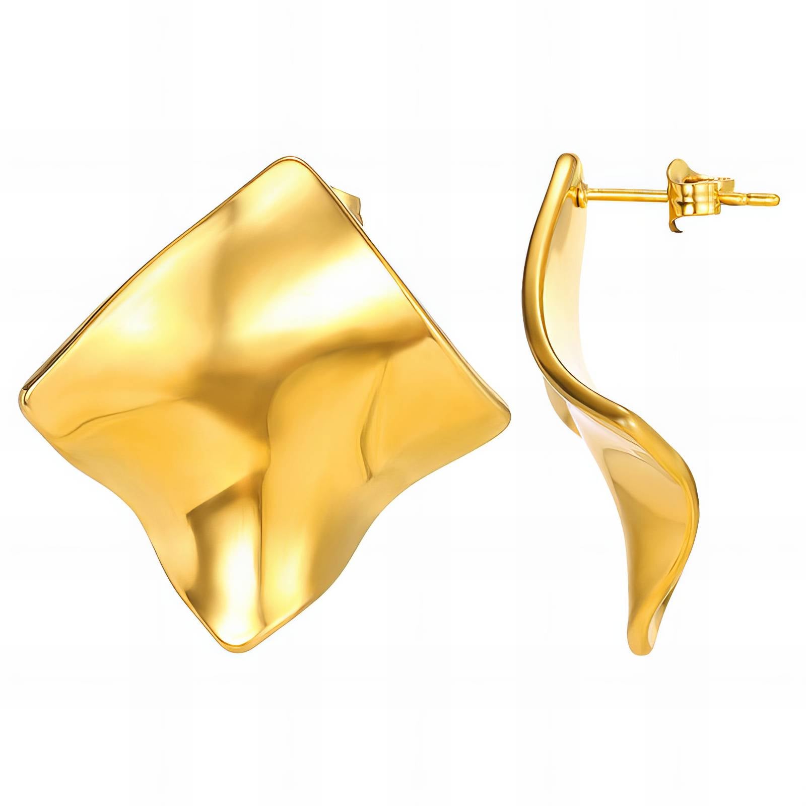Dented Diamond Style Earrings in 18K Gold Plated Stainless Steel