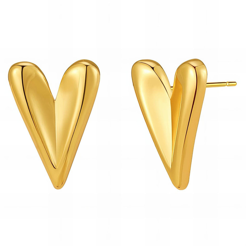 Solid Heart Studs in 18K Gold Plated Stainless Steel