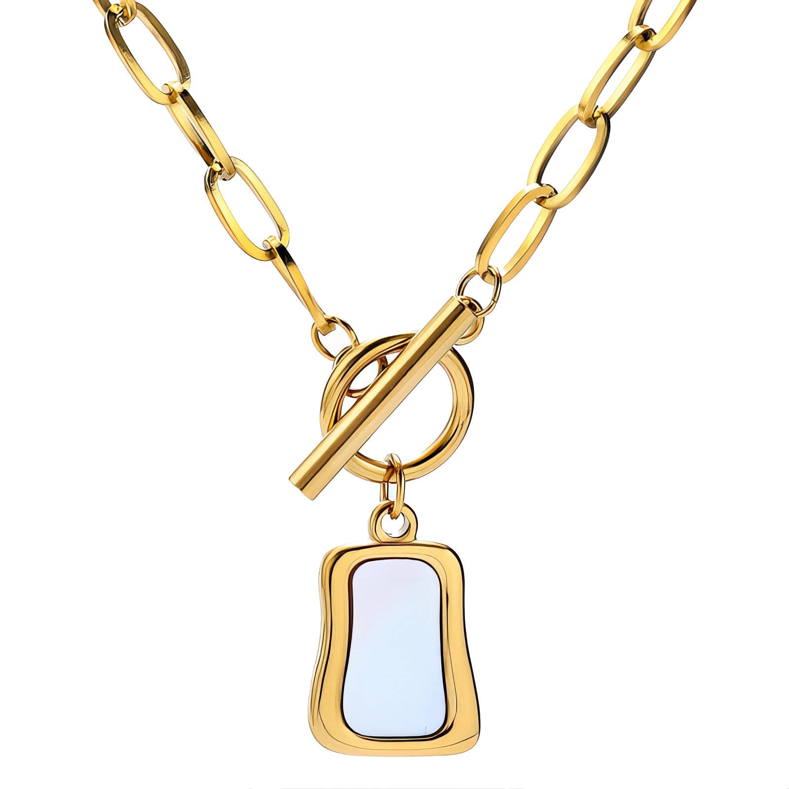 Shell Linked T Chain in 18K Gold Plated Stainless Steel