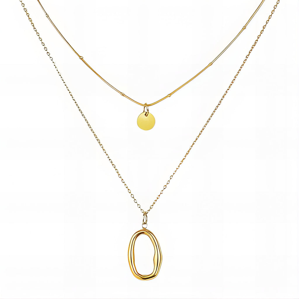 Layered Oval Pendant in 18K Gold Plated Stainless Steel