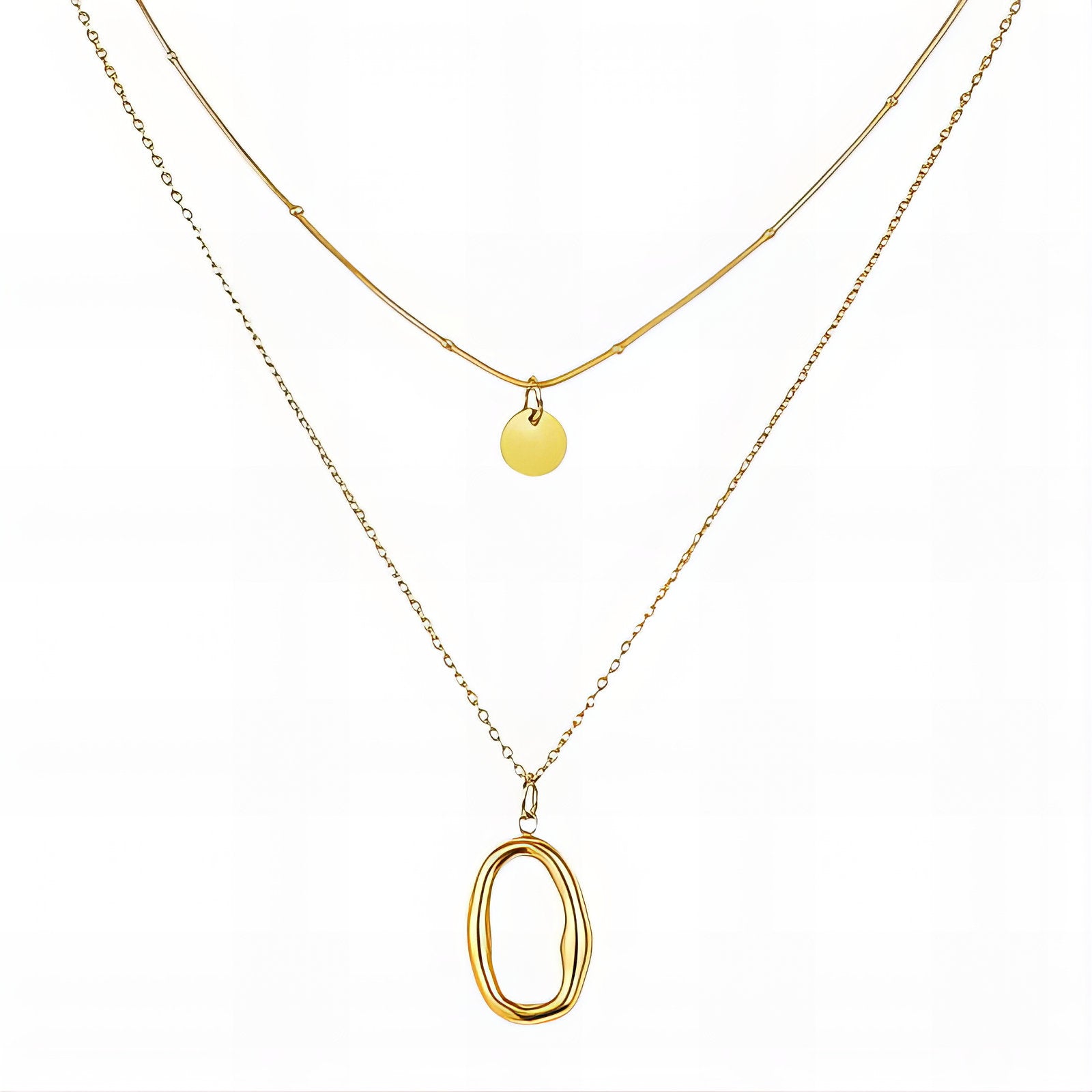 Layered Oval Pendant in 18K Gold Plated Stainless Steel