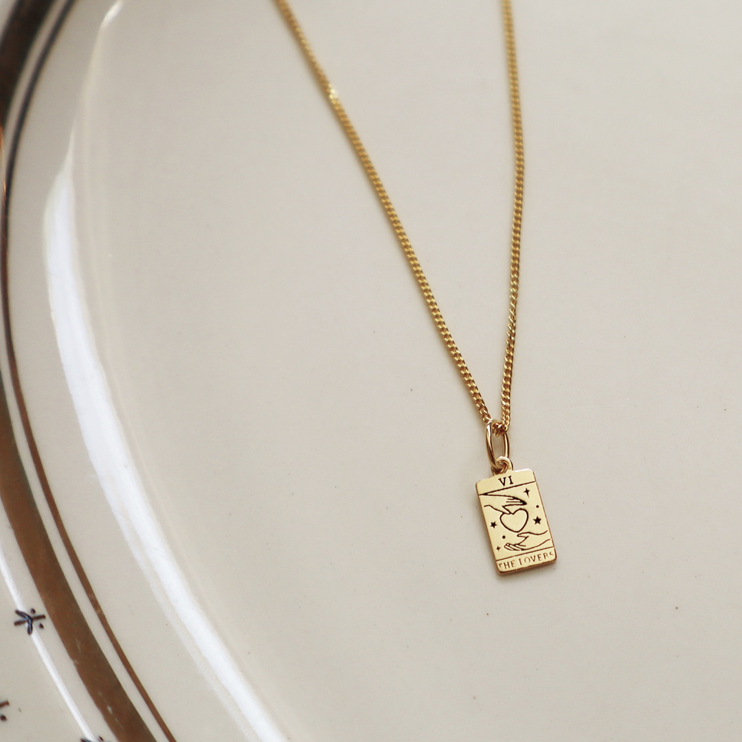 Tarot Card "Lovers" Dainty Pendant with 16" Gold Plated Sterling Silver Chain