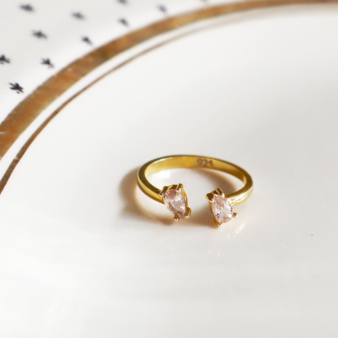 Double CZ Gold Plated Sterling Silver Ring