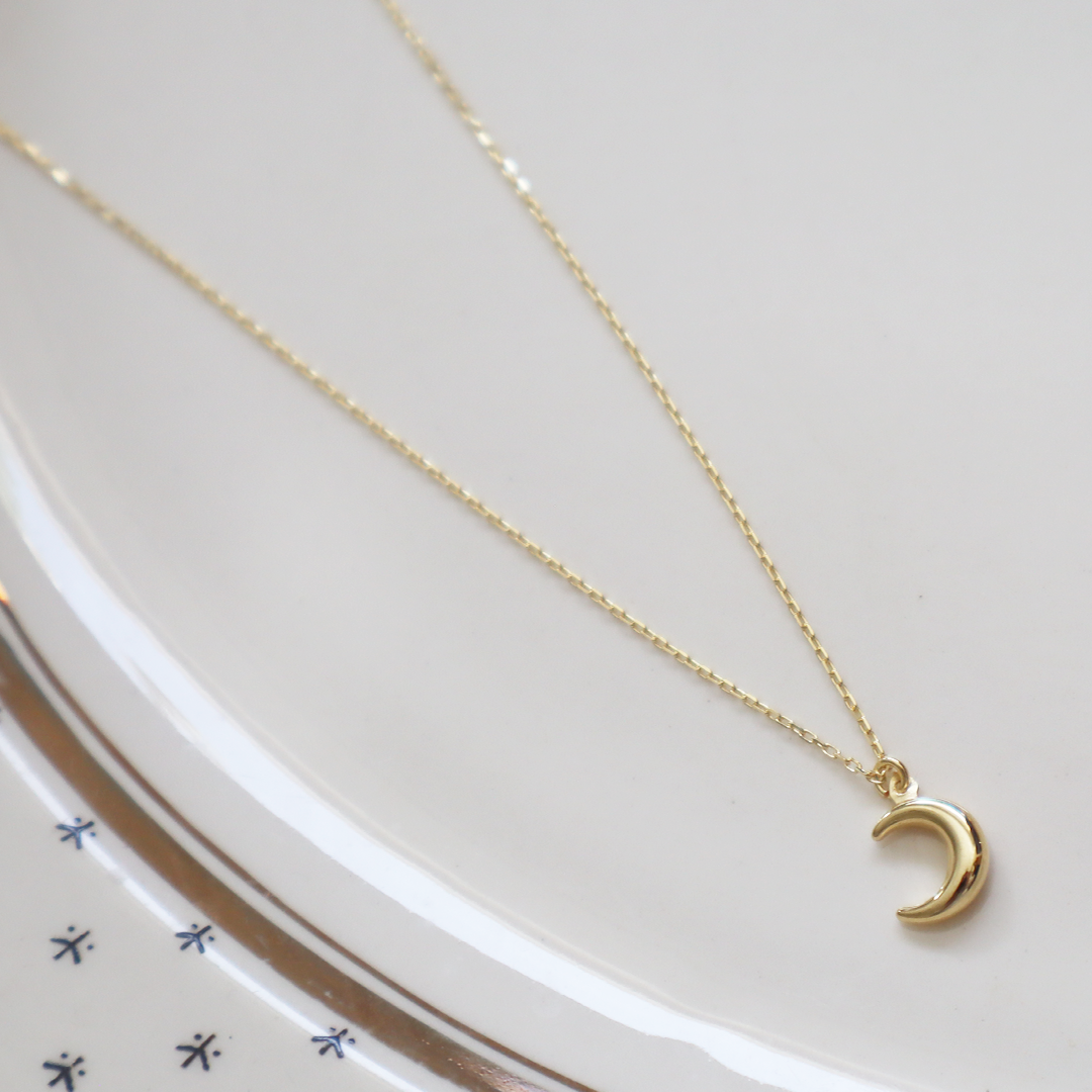 Crescent Moon Gold Plated Sterling Silver Necklace