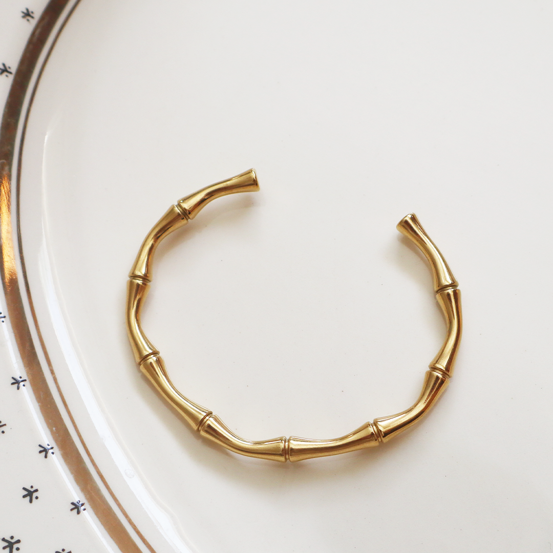 Bamboo Cuff Bracelet in 18K Gold Plated Stainless Steel