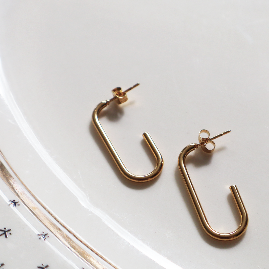Paper Clip Drop Earrings in 18K Gold Plated Stainless Steel
