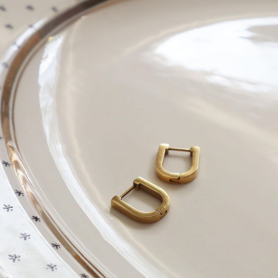 U-Bar Huggie Earrings in 18K Gold Plated Stainless Steel