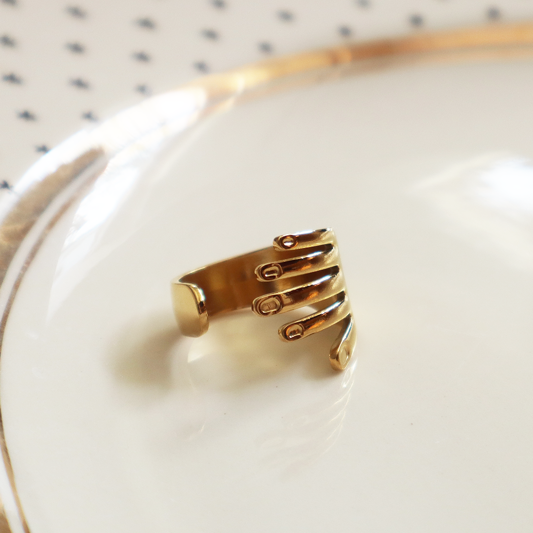 Adjustable Hand Ring in 18K Gold Plated Stainless Steel