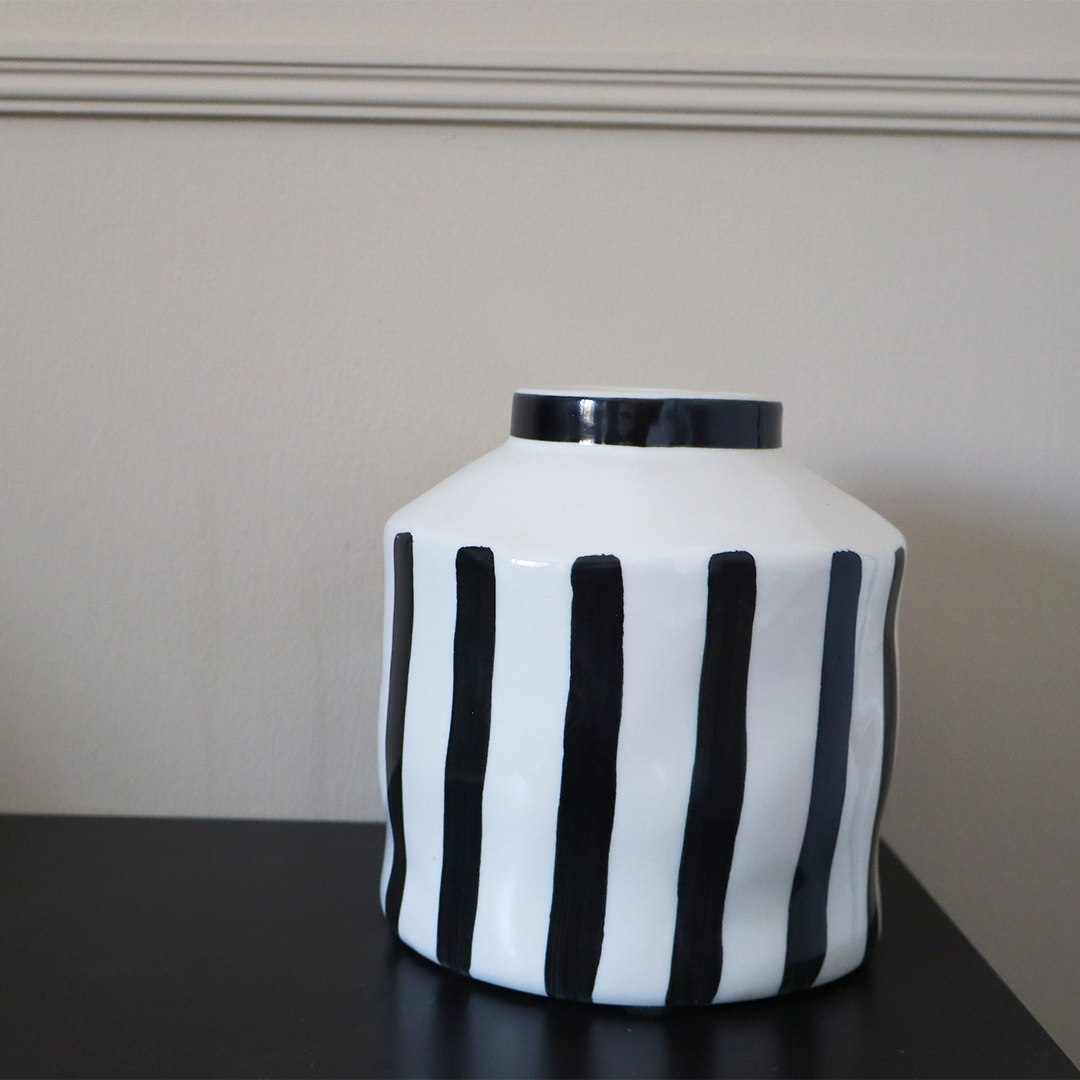 Bold Striped Black & White Vase