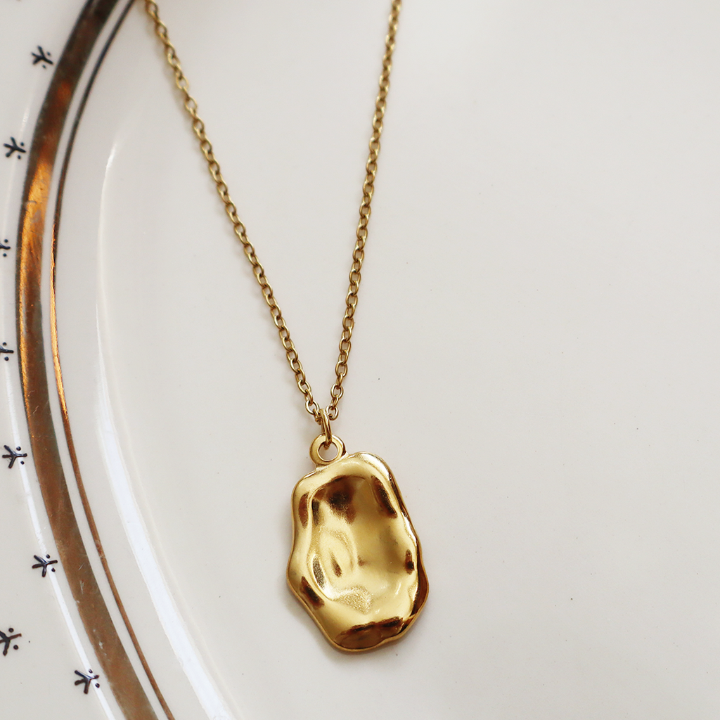 Dented Pendant Necklace in 18K Gold Plated Stainless Steel