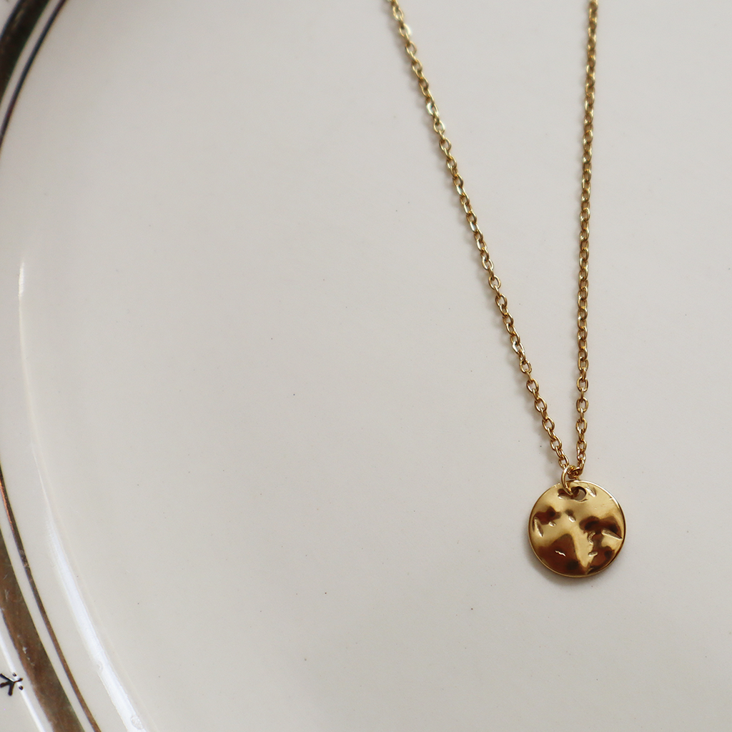 Dented Circle Necklace in 18K Gold Plated Stainless Steel