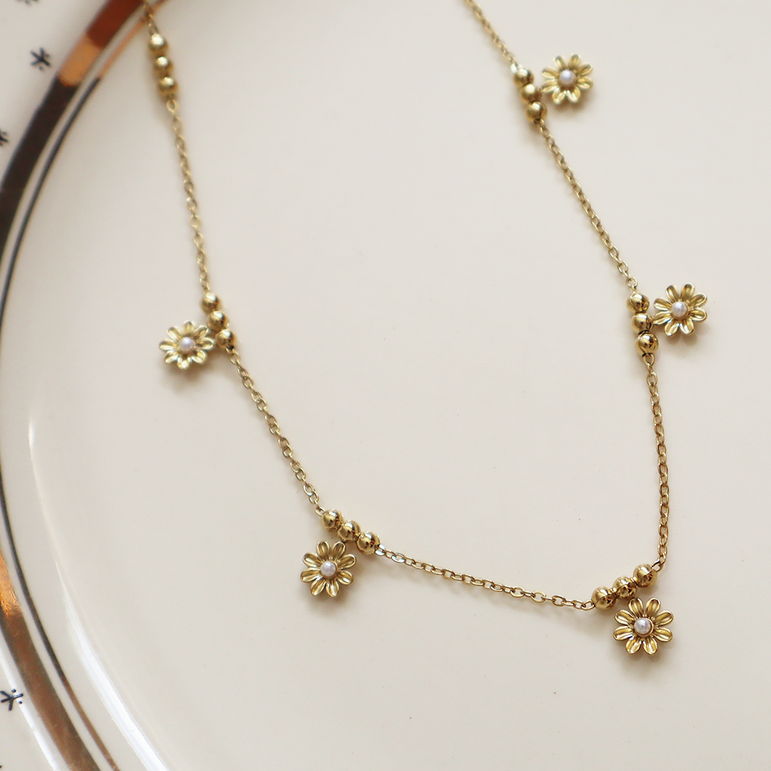 Pearl Flower Stainless Steel Necklace