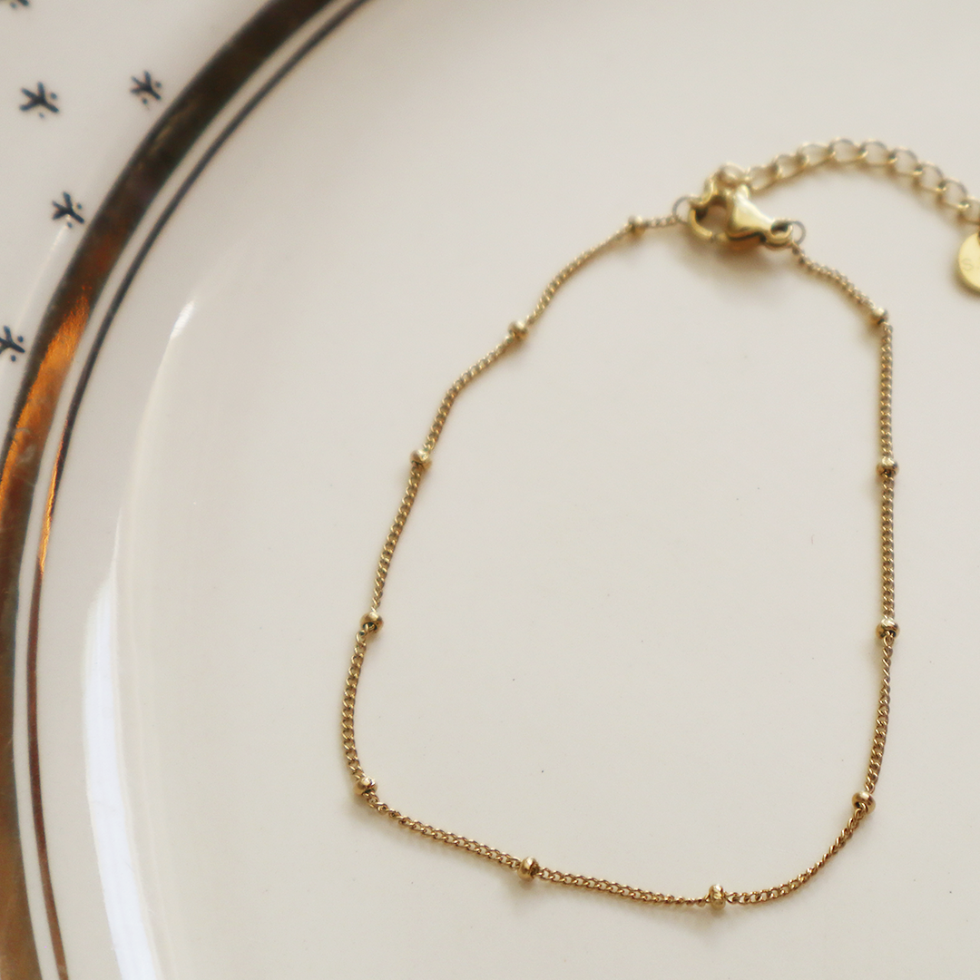 Beaded Gold Plated Stainless Steel Bracelet