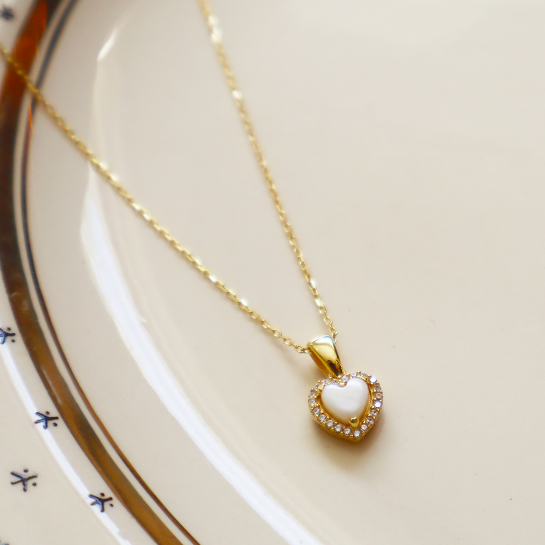 Mother of Pearl Heart Gold Plated Sterling Silver Necklace
