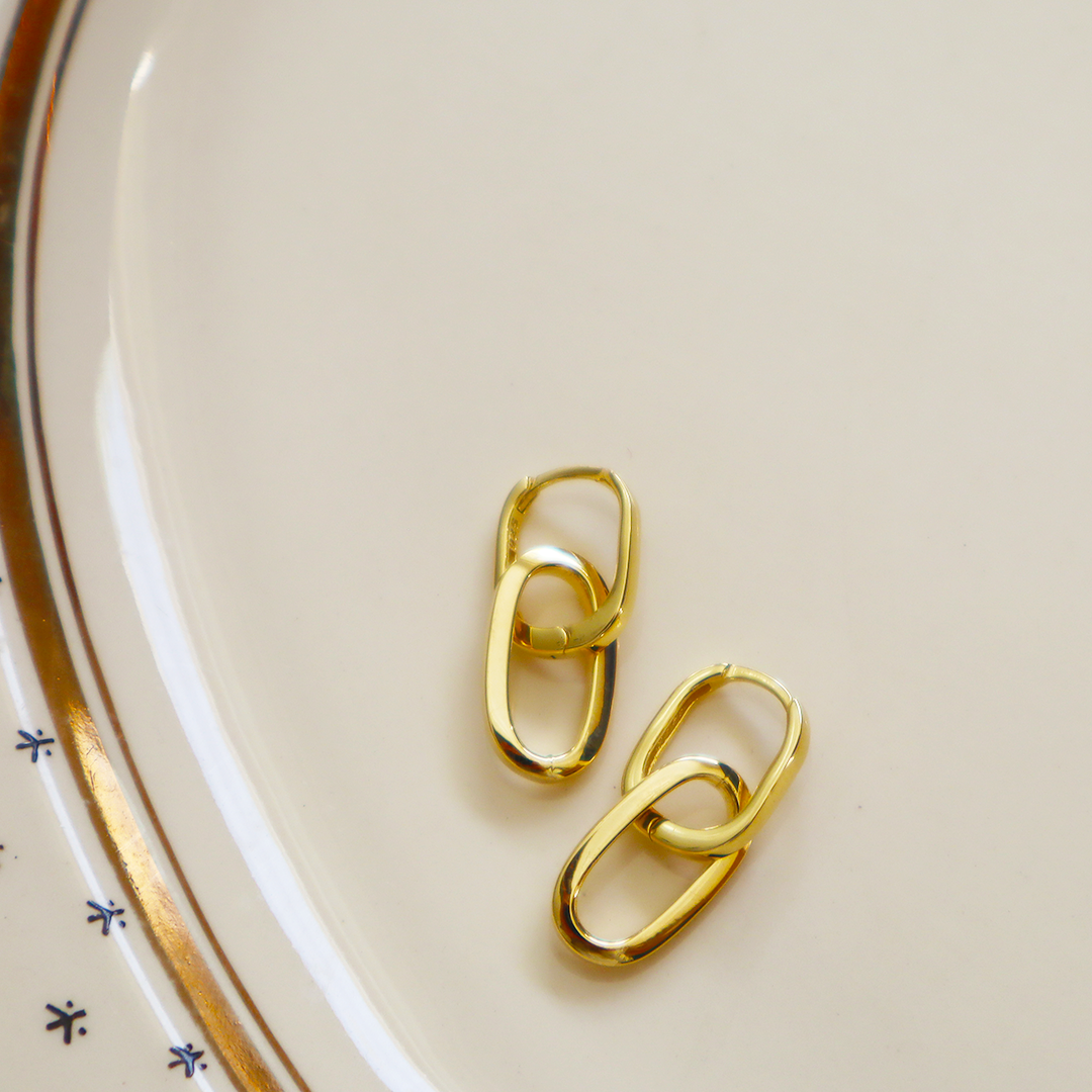 Drop Chain Gold Plated Sterling Silver Earrings