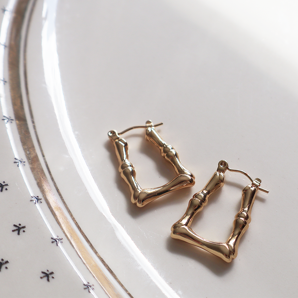 Bamboo Huggies in 18K Gold Plated Stainless Steel