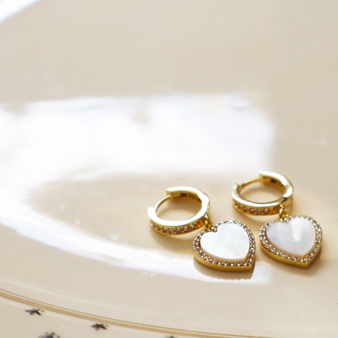 Mother of Pearl & Zircon Gold Plated Sterling Silver Earrings