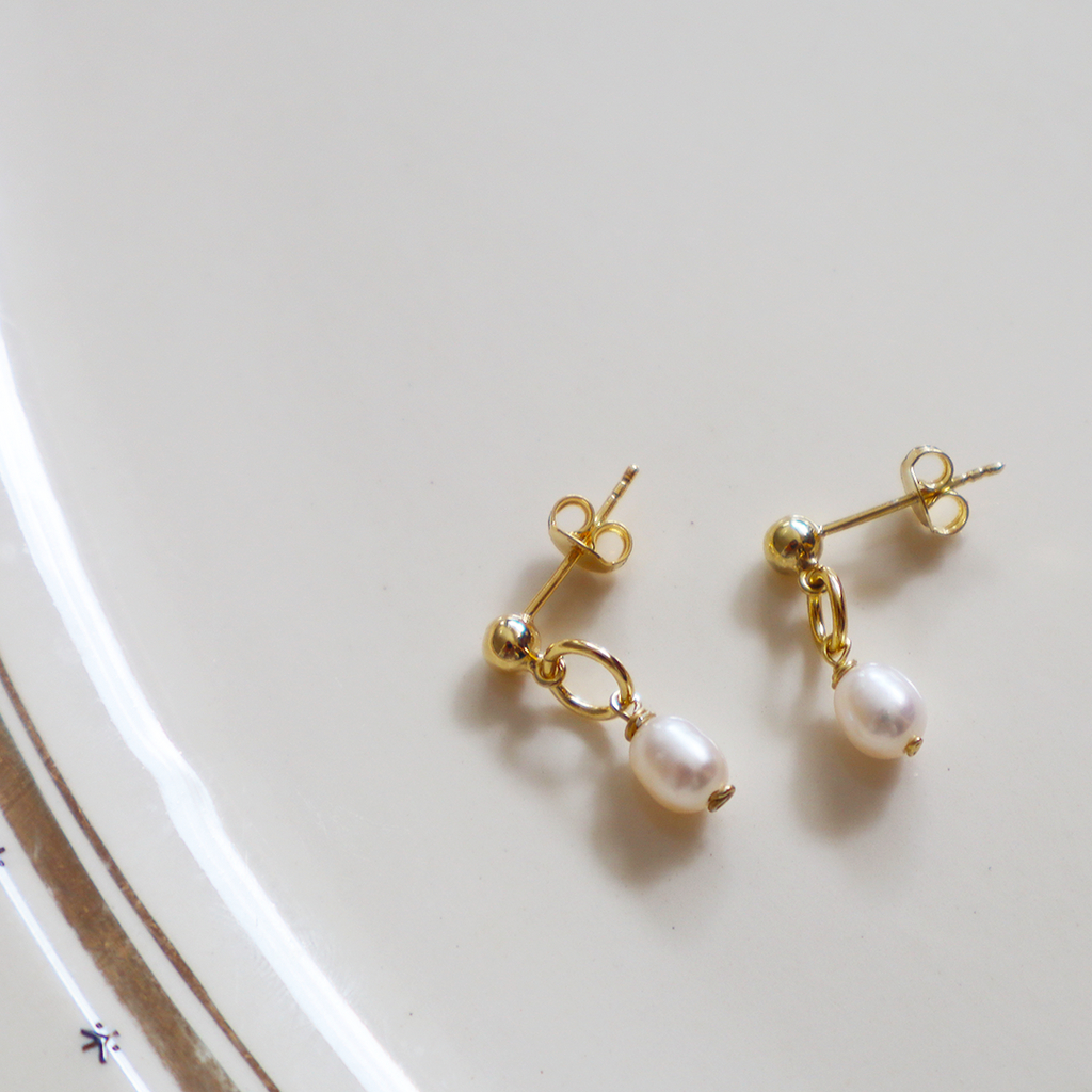 Pearl Gold Plated Sterling Silver Drop Earrings