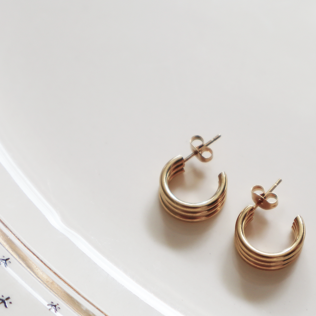 Triple Layered Hoops in 18K Gold Plated Stainless Steel