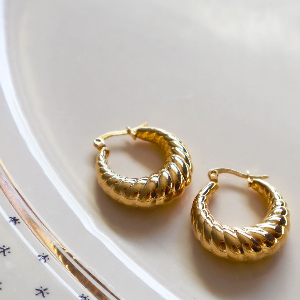 Twisted Drop Hoops in 18K Gold Plated Stainless Steel