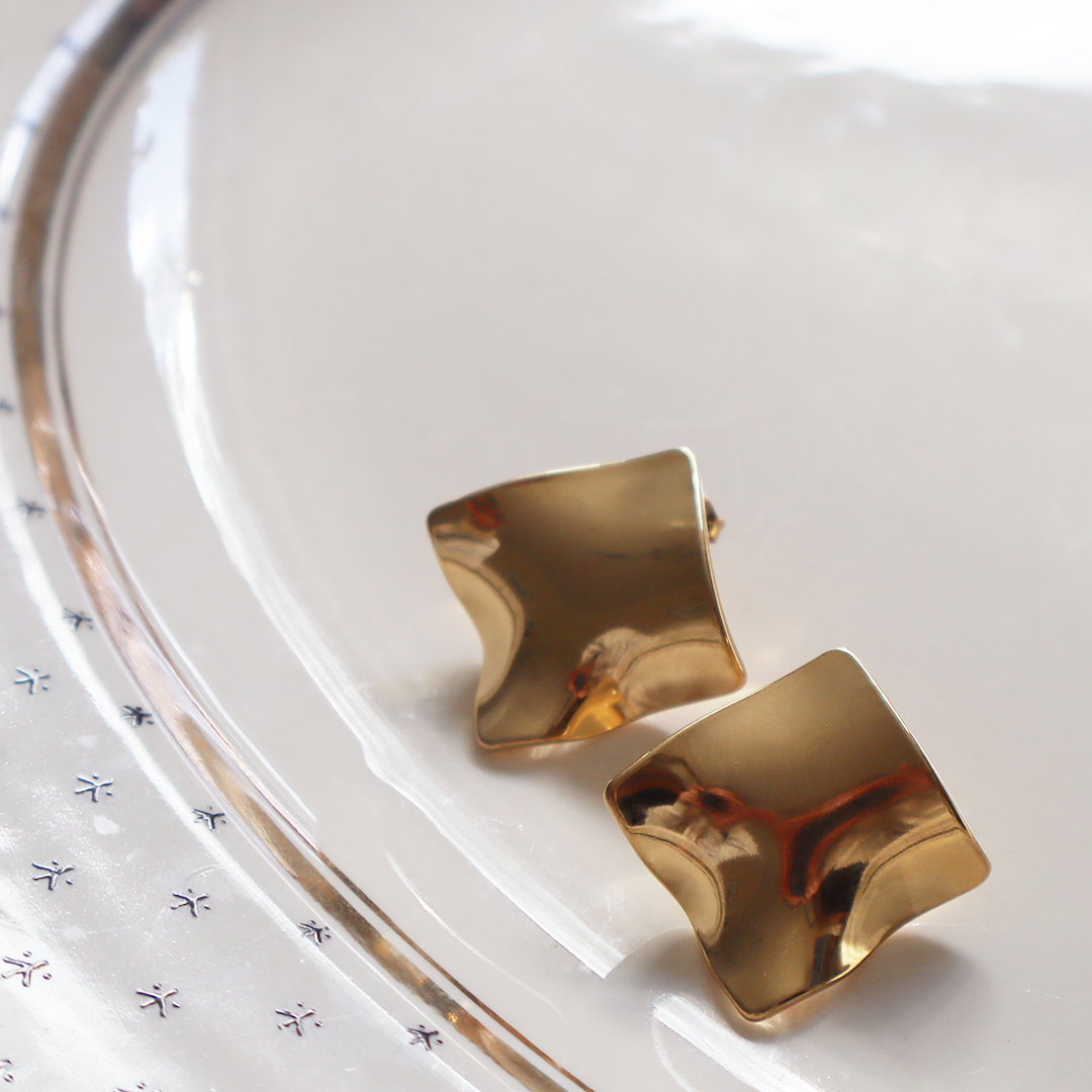 Dented Diamond Style Earrings in 18K Gold Plated Stainless Steel