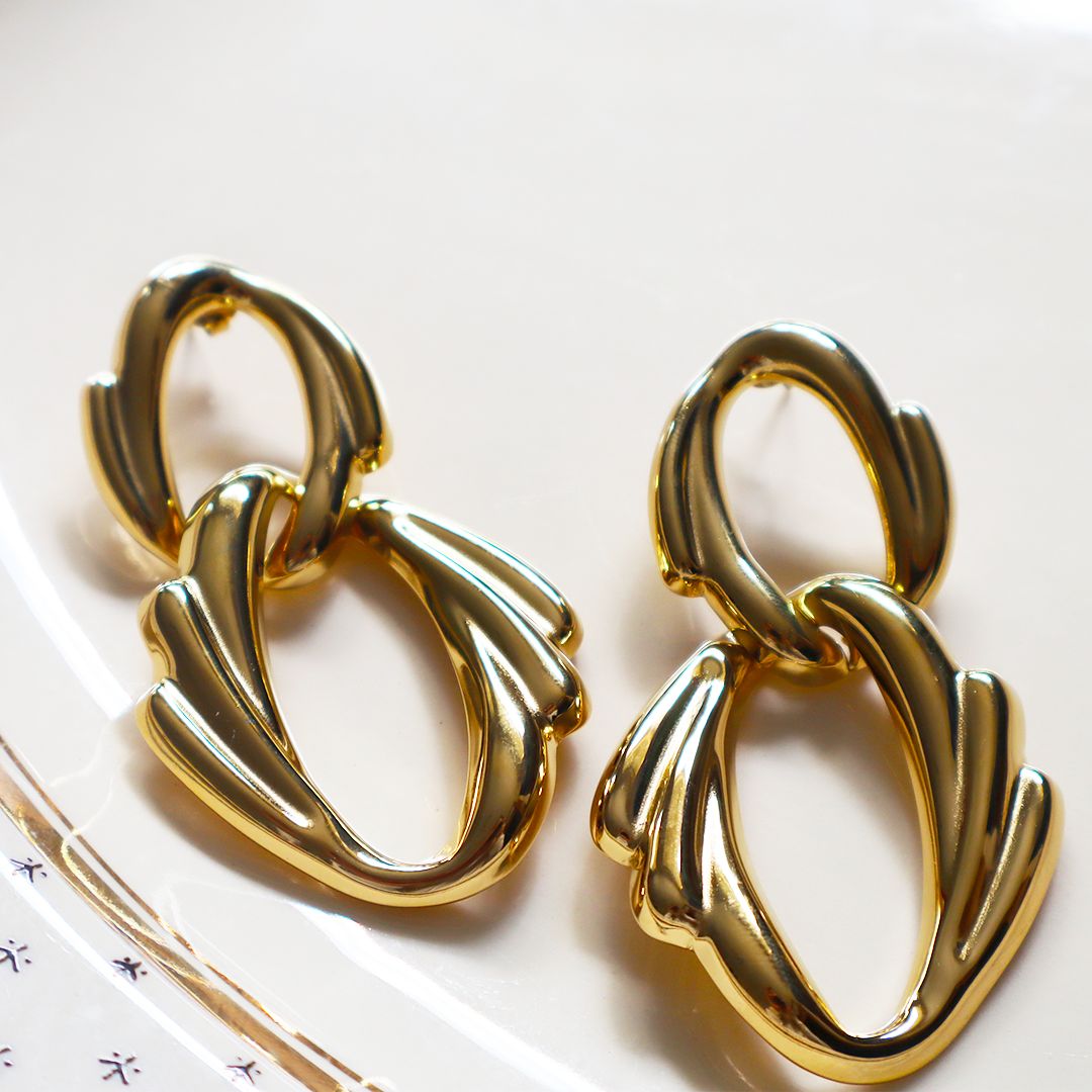 Double Hooped Gold Plated Stainless Steel Drop Earrings