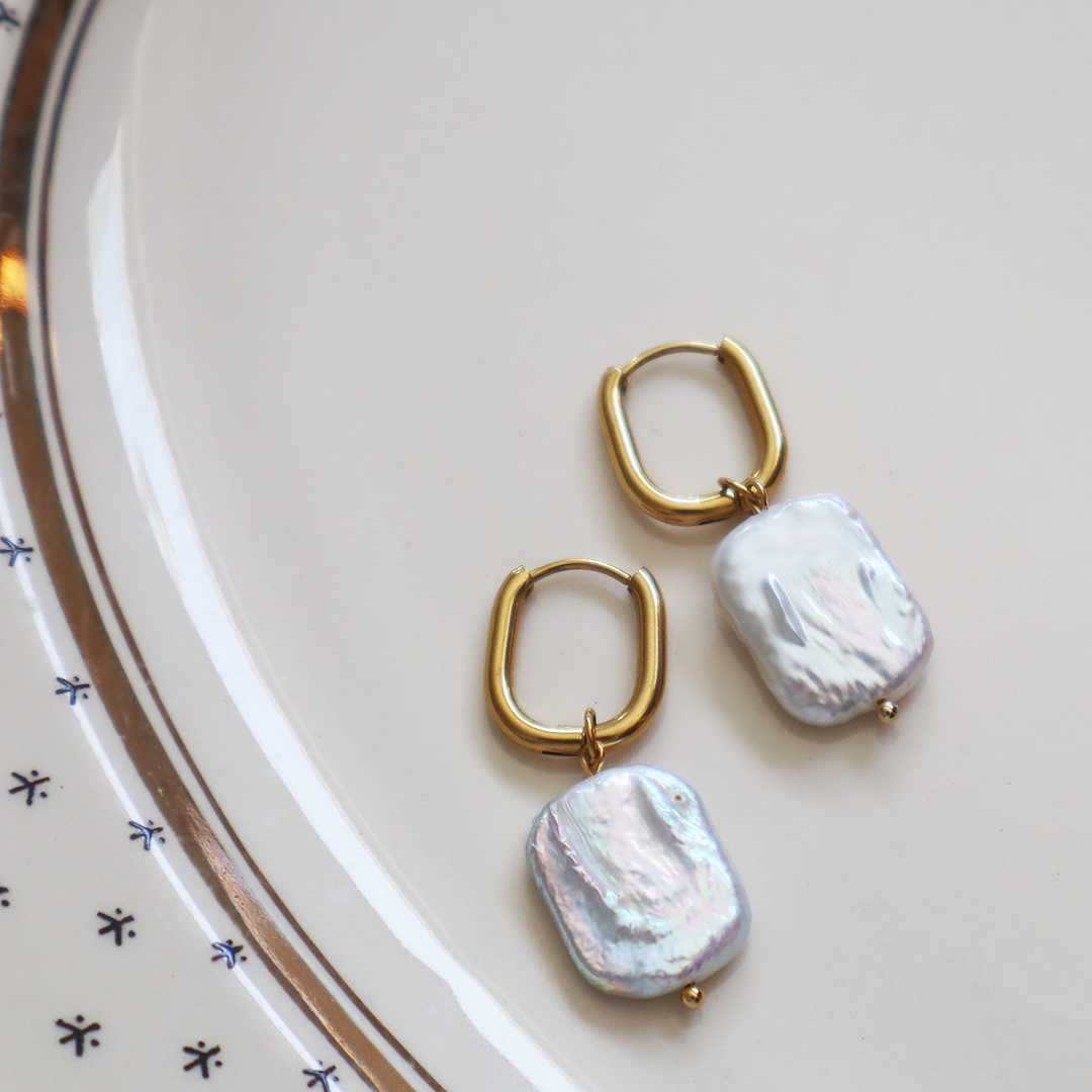 Molten Pearl Drop Earrings in 18K Gold Plated Stainless Steel