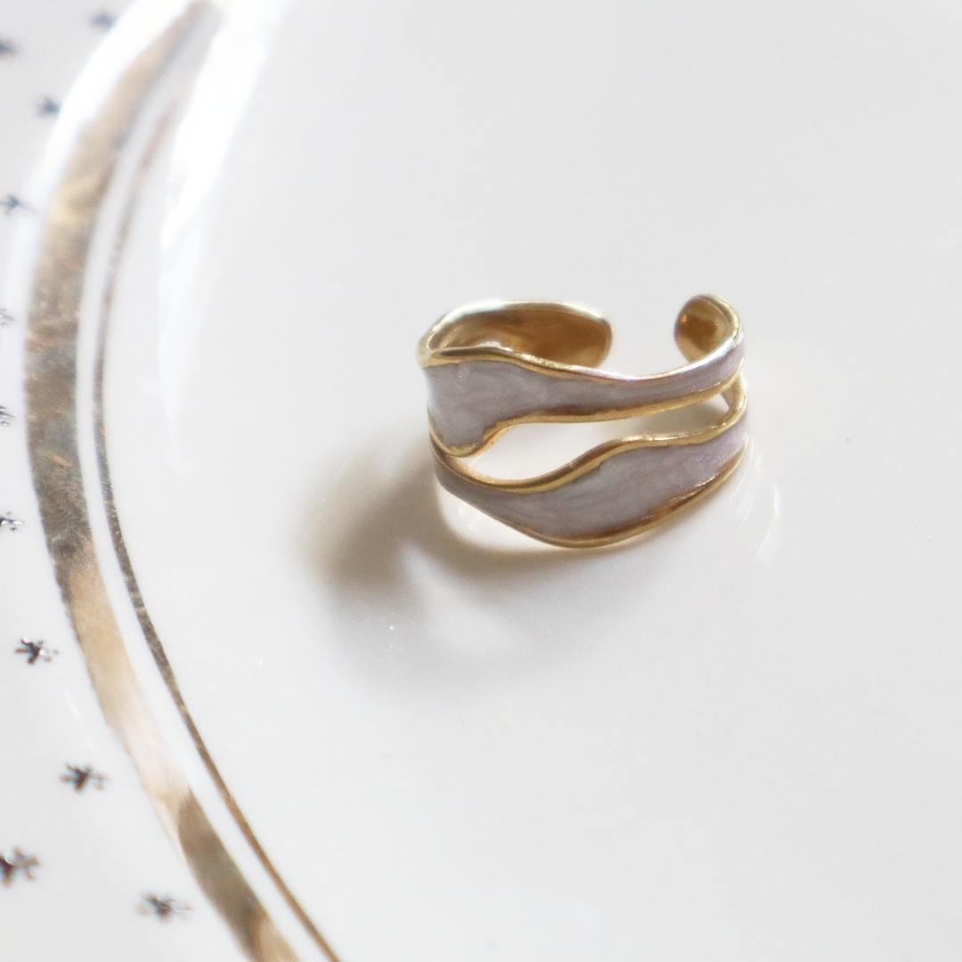 Double Banded Shell Ring in 18K Gold Plated Stainless Steel